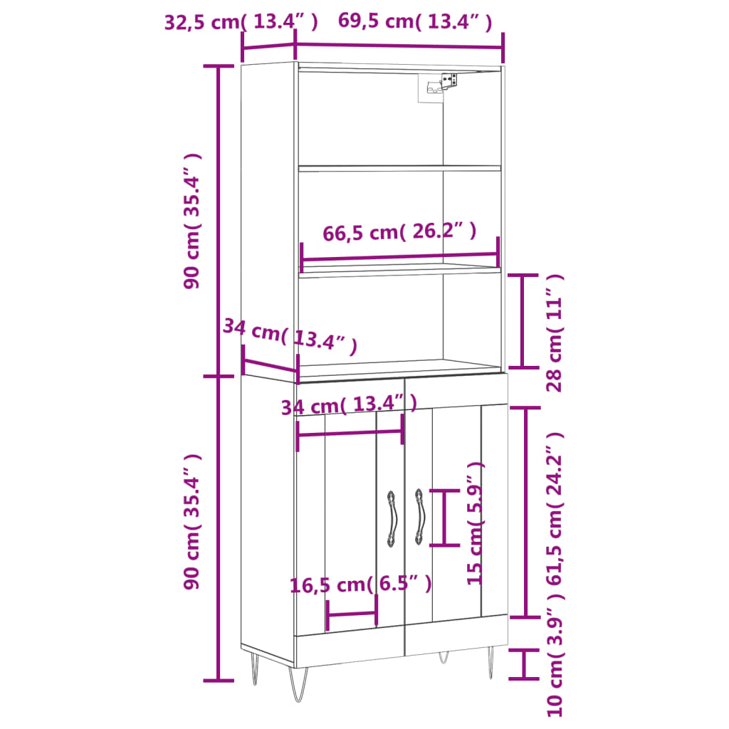 vidaXL Skříň highboard dub sonoma 69,5 x 34 x 180 cm kompozitní dřevo