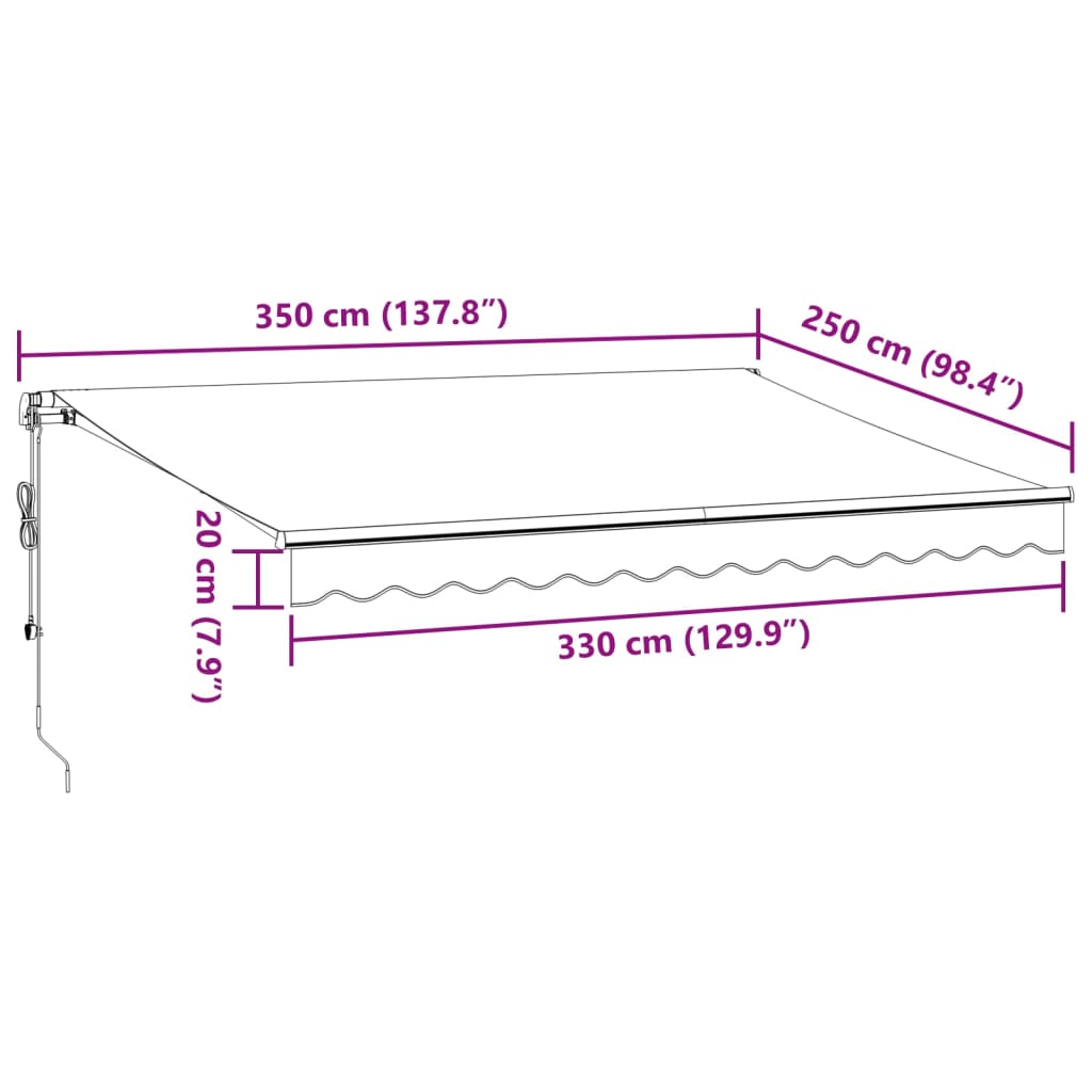 vidaXL Automatická zatahovací markýza s LED burgundská 350 x 250 cm