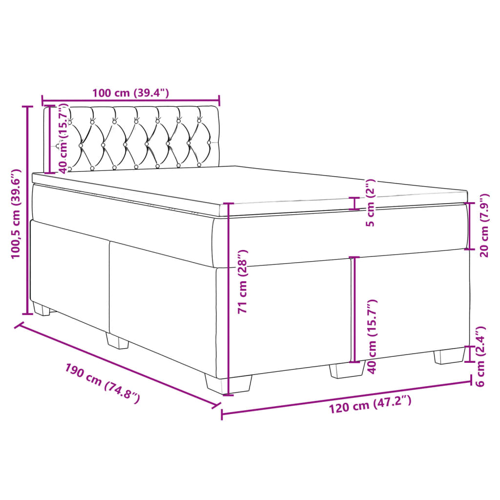 vidaXL Box spring postel s matrací tmavě modrá 120x190 cm samet