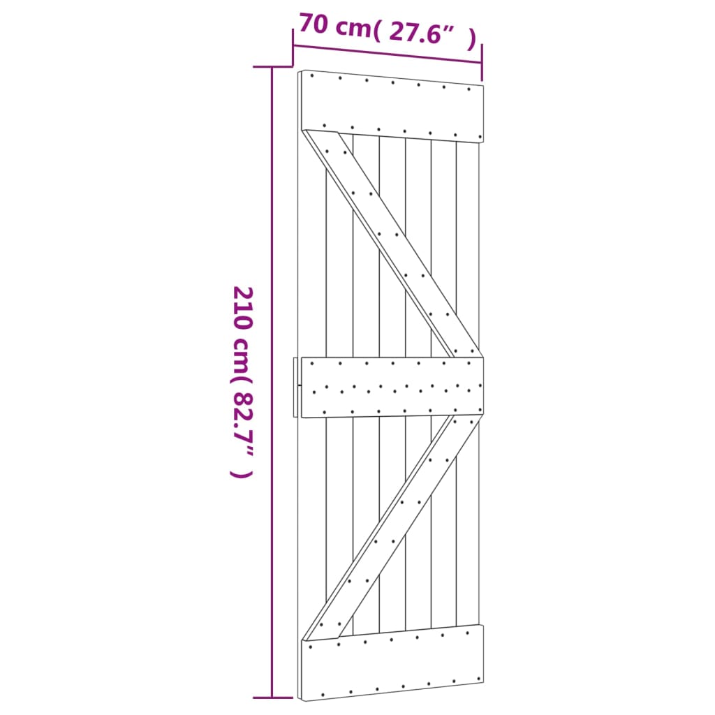 vidaXL Posuvné dveře s kováním 70 x 210 cm masivní borové dřevo