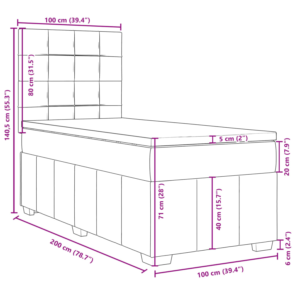 vidaXL Box spring postel s matrací světle šedý 100 x 200 cm textil