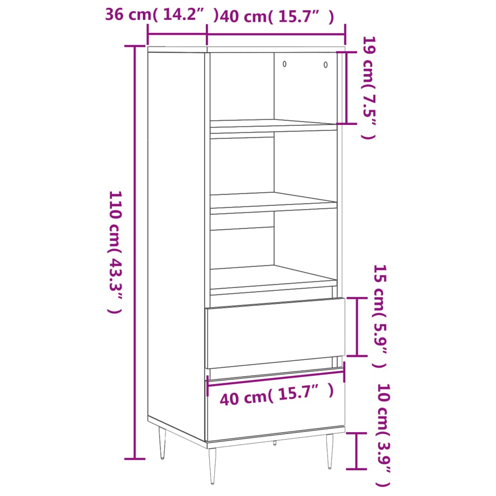 vidaXL Skříň highboard bílá s vysokým leskem 40 x 36 x 110 cm kompozit