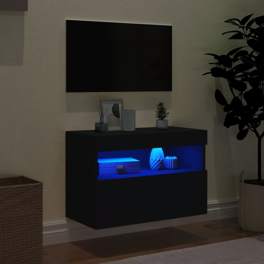 vidaXL Nástěnná TV skříňka s LED osvětlením černá 60 x 30 x 40 cm