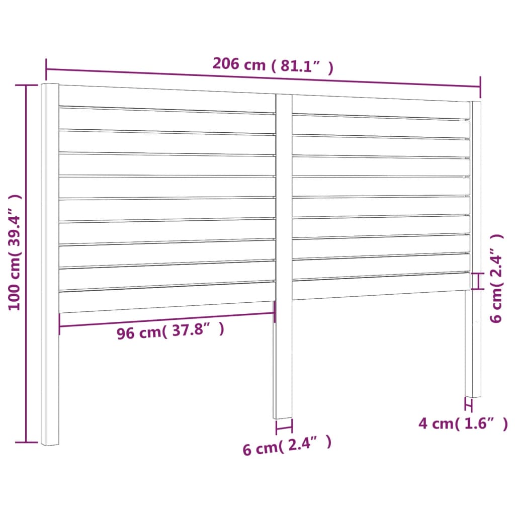 vidaXL Čelo postele bílé 206 x 4 x 100 cm masivní borovice