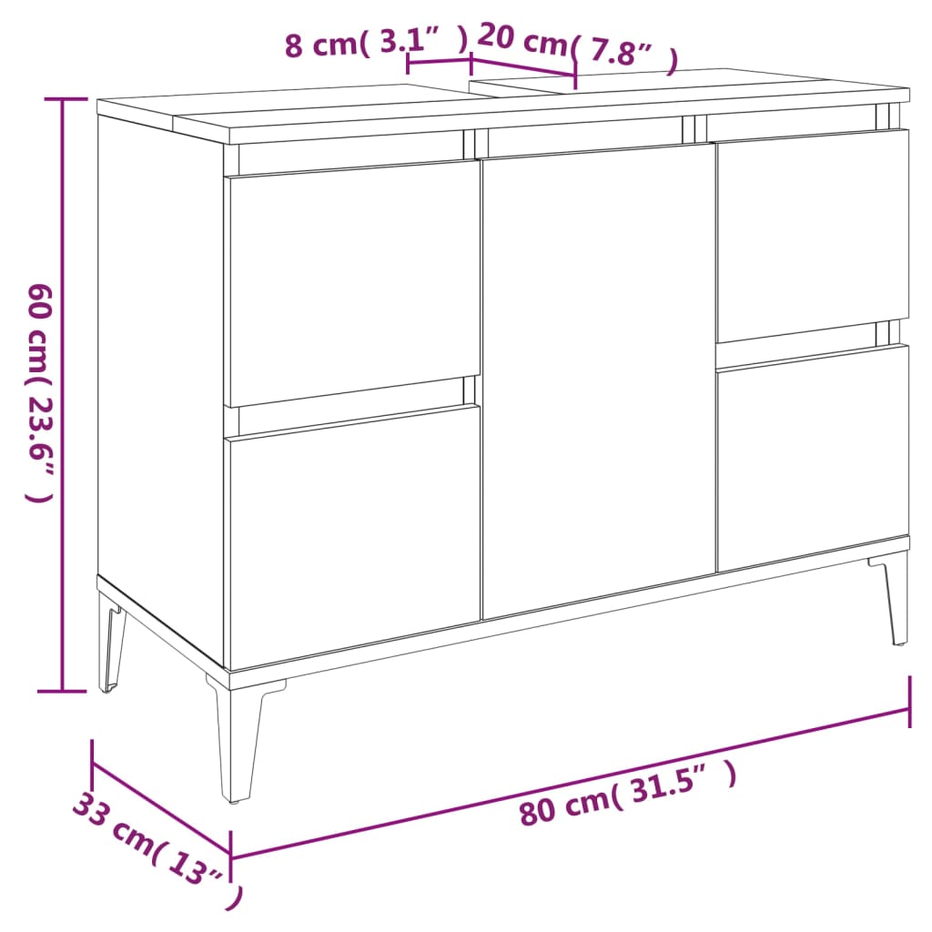 vidaXL Skříňka pod umyvadlo kouřový dub 80x33x60 cm kompozitní dřevo