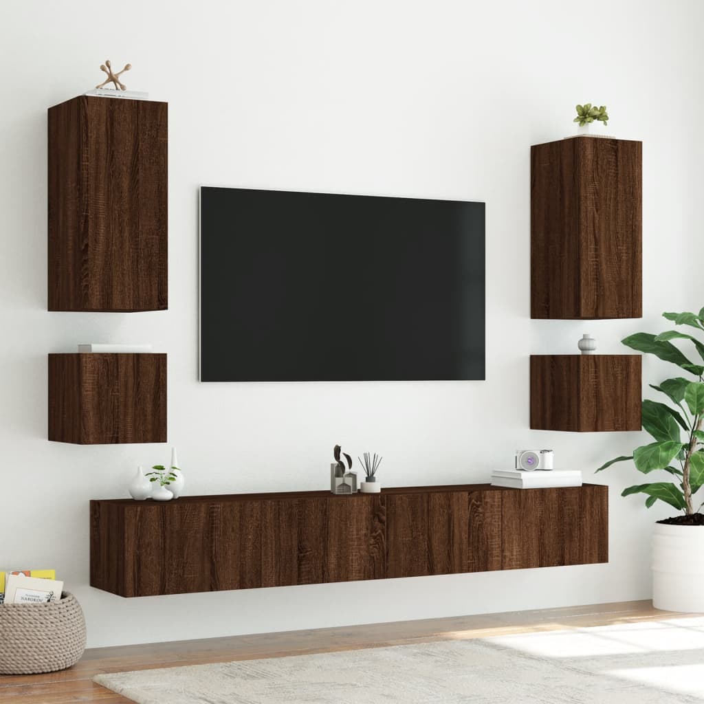 vidaXL Nástěnná TV skříňka s LED osvětlením hnědý dub 100 x 35 x 41 cm