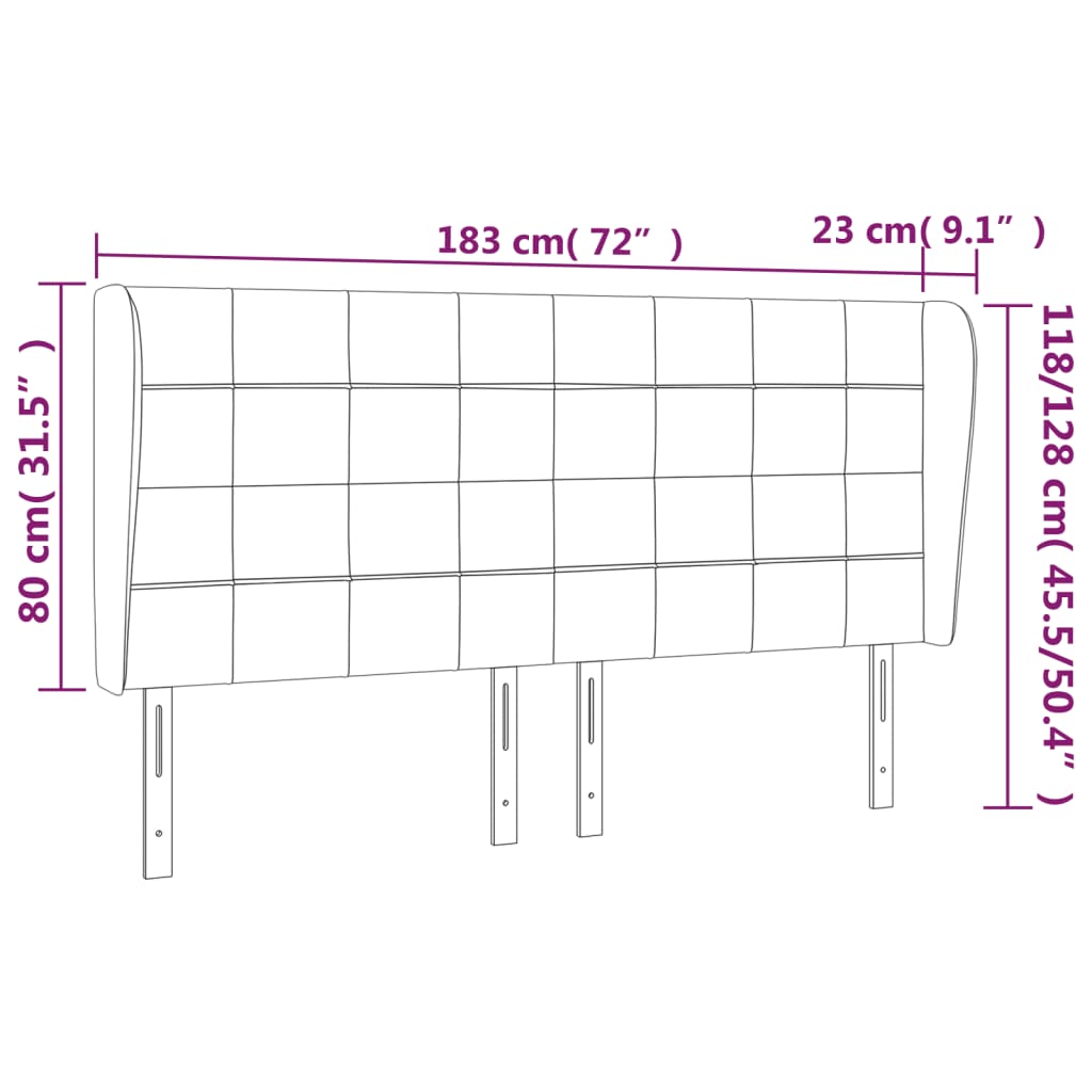 vidaXL Čelo postele typu ušák černé 183x23x118/128 cm samet