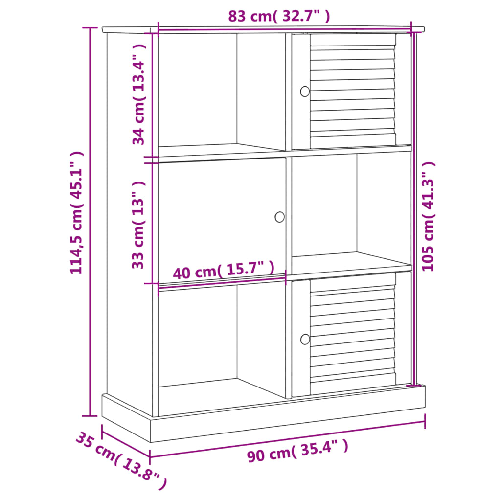 vidaXL Knihovna VIGO šedá 90 x 35 x 114,5 cm masivní borové dřevo