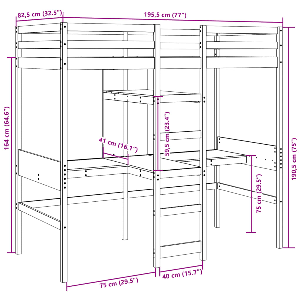 vidaXL Patrová postel bez matrace 75 x 190 cm masivní borovice