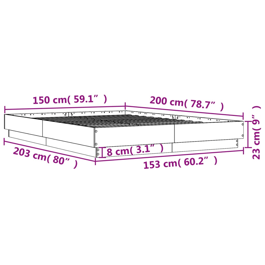 vidaXL Rám postele s LED osvětlením dub sonoma 150 x 200 cm