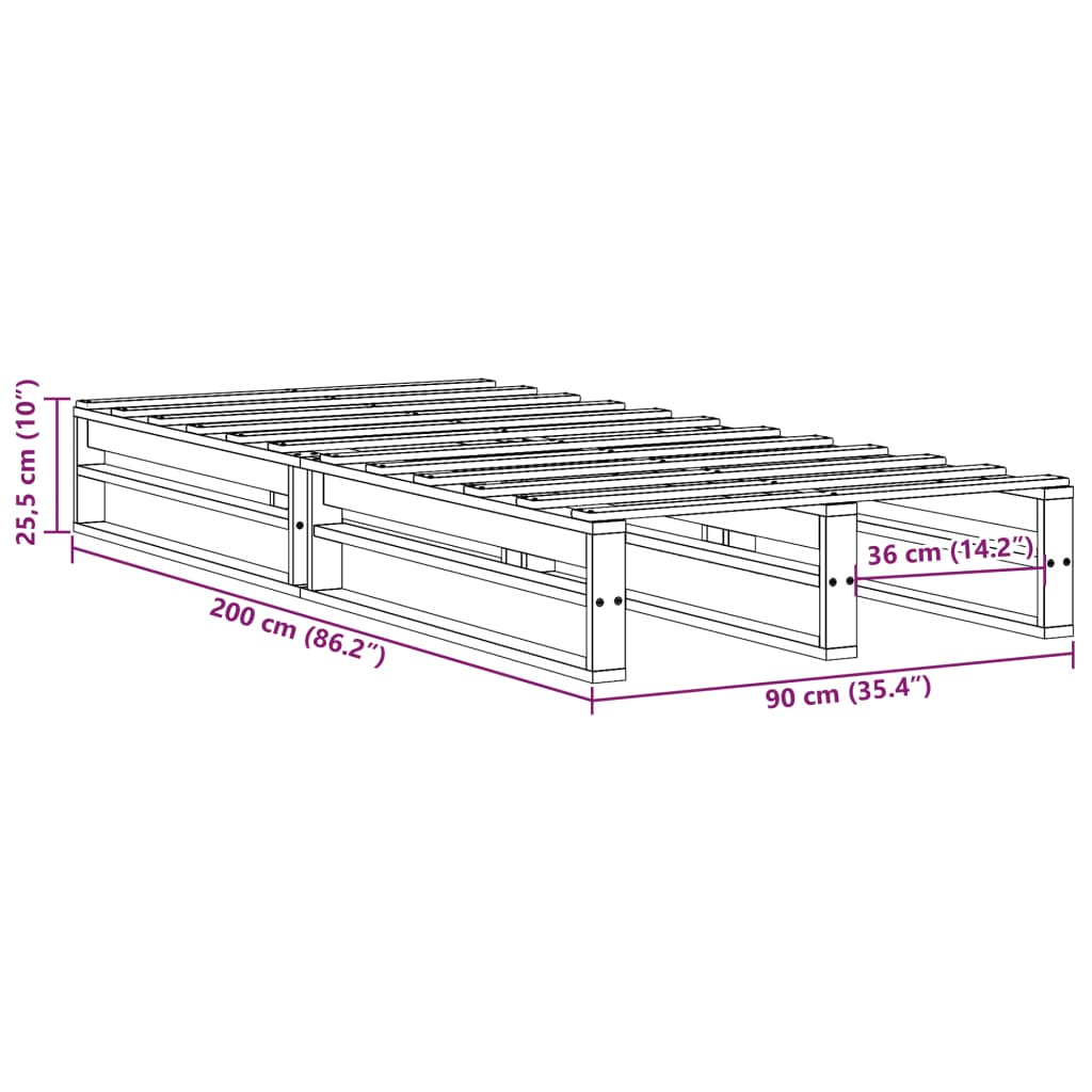 vidaXL Postel bez matrace bílá 90 x 200 cm masivní borovice