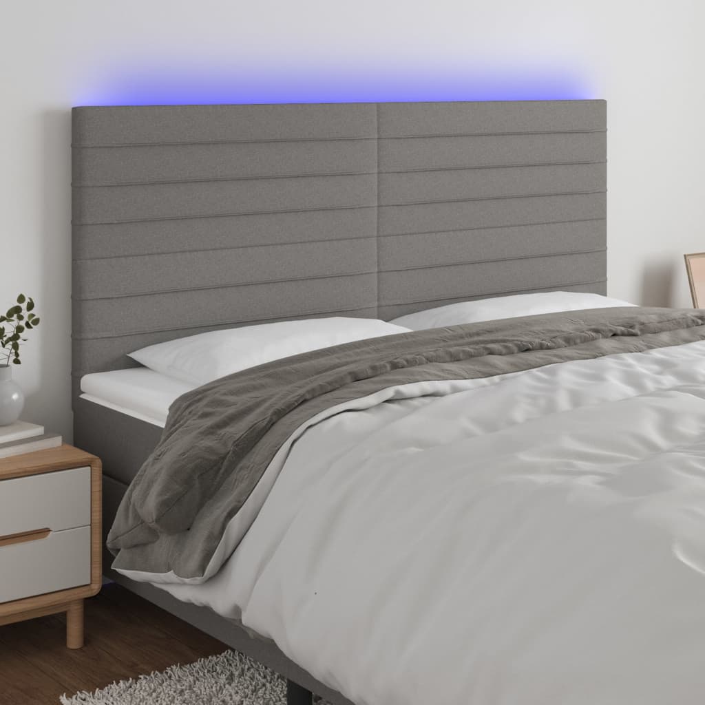 vidaXL Čelo postele s LED tmavě šedé 160x5x118/128 cm textil