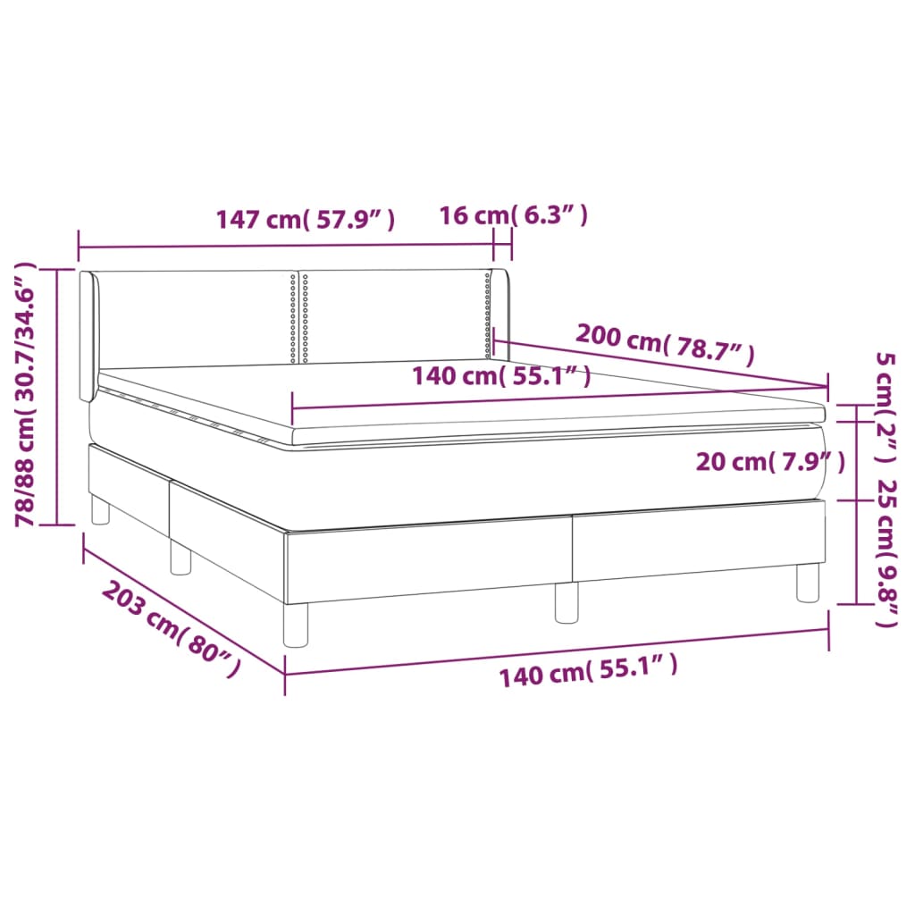 vidaXL Box spring postel s matrací tmavě šedá 140x200 cm textil