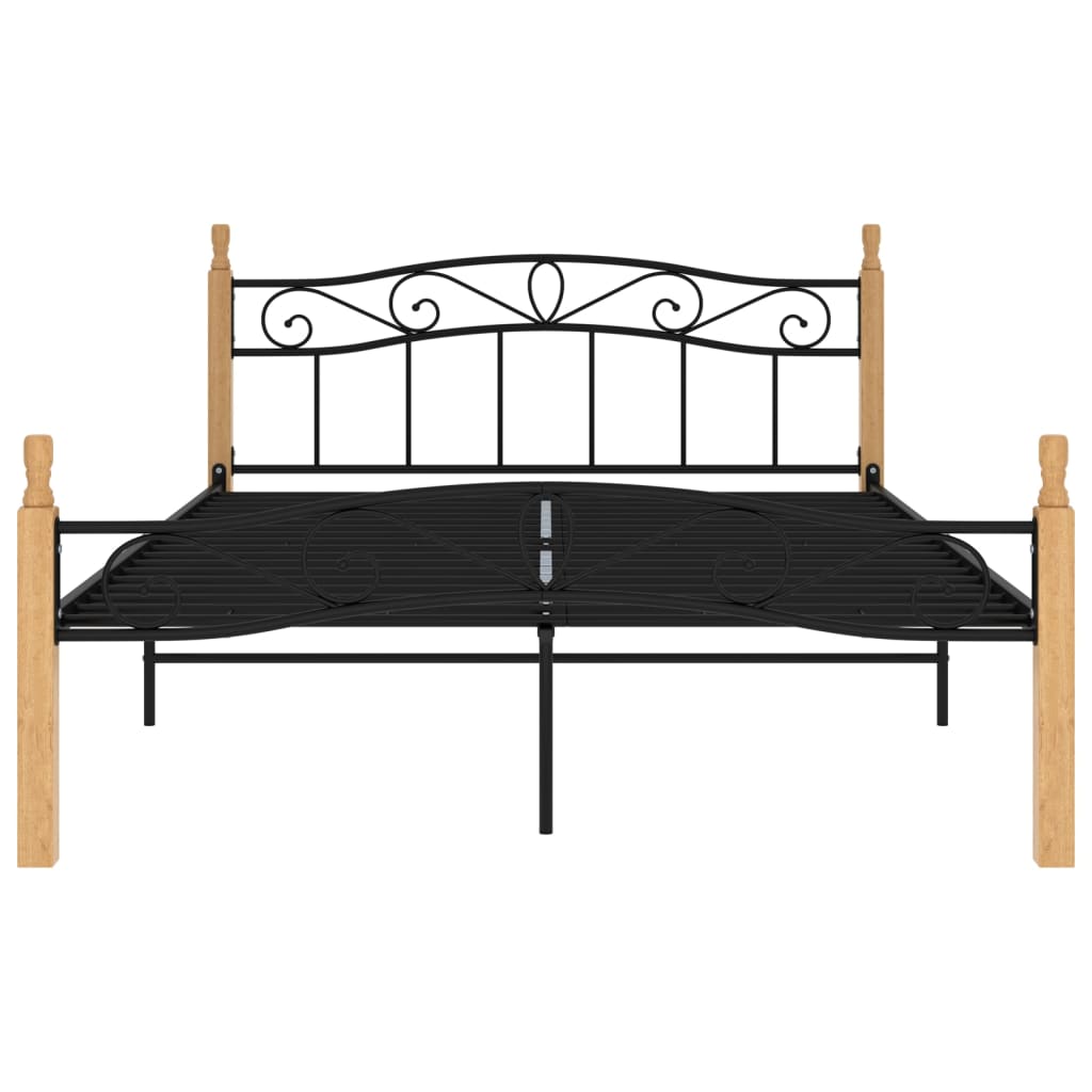 vidaXL Rám postele černý kov a masivní dubové dřevo 160 x 200 cm