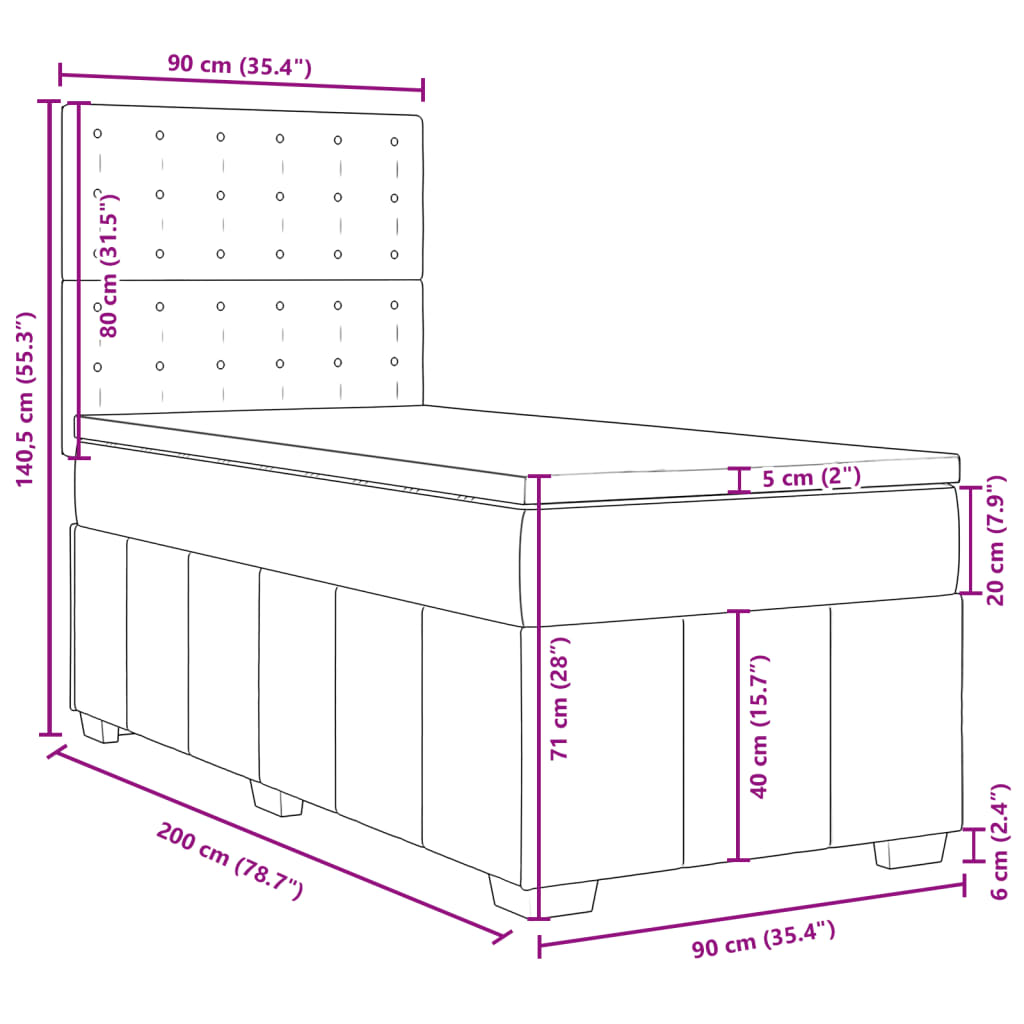 vidaXL Box spring postel s matrací světle šedá 90x200 cm textil