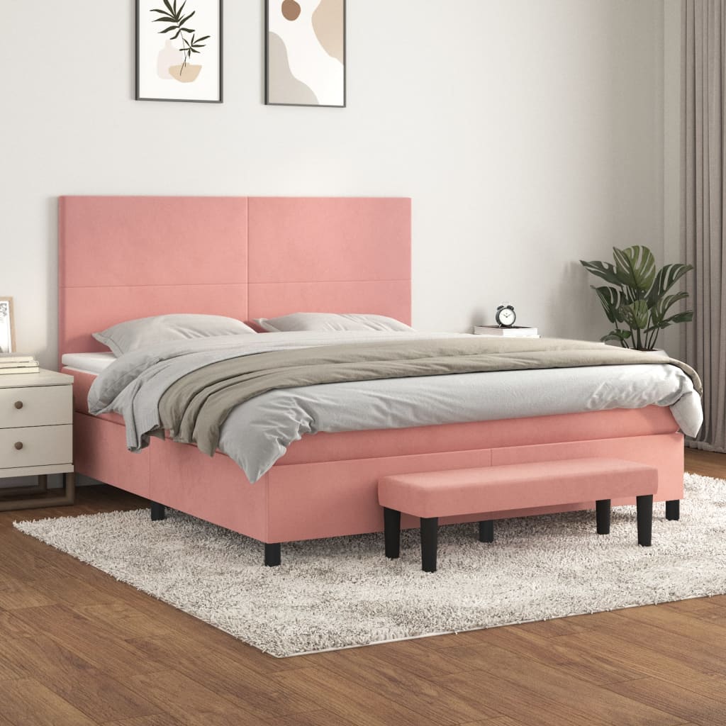 vidaXL Box spring postel s matrací růžová 160x200 cm samet