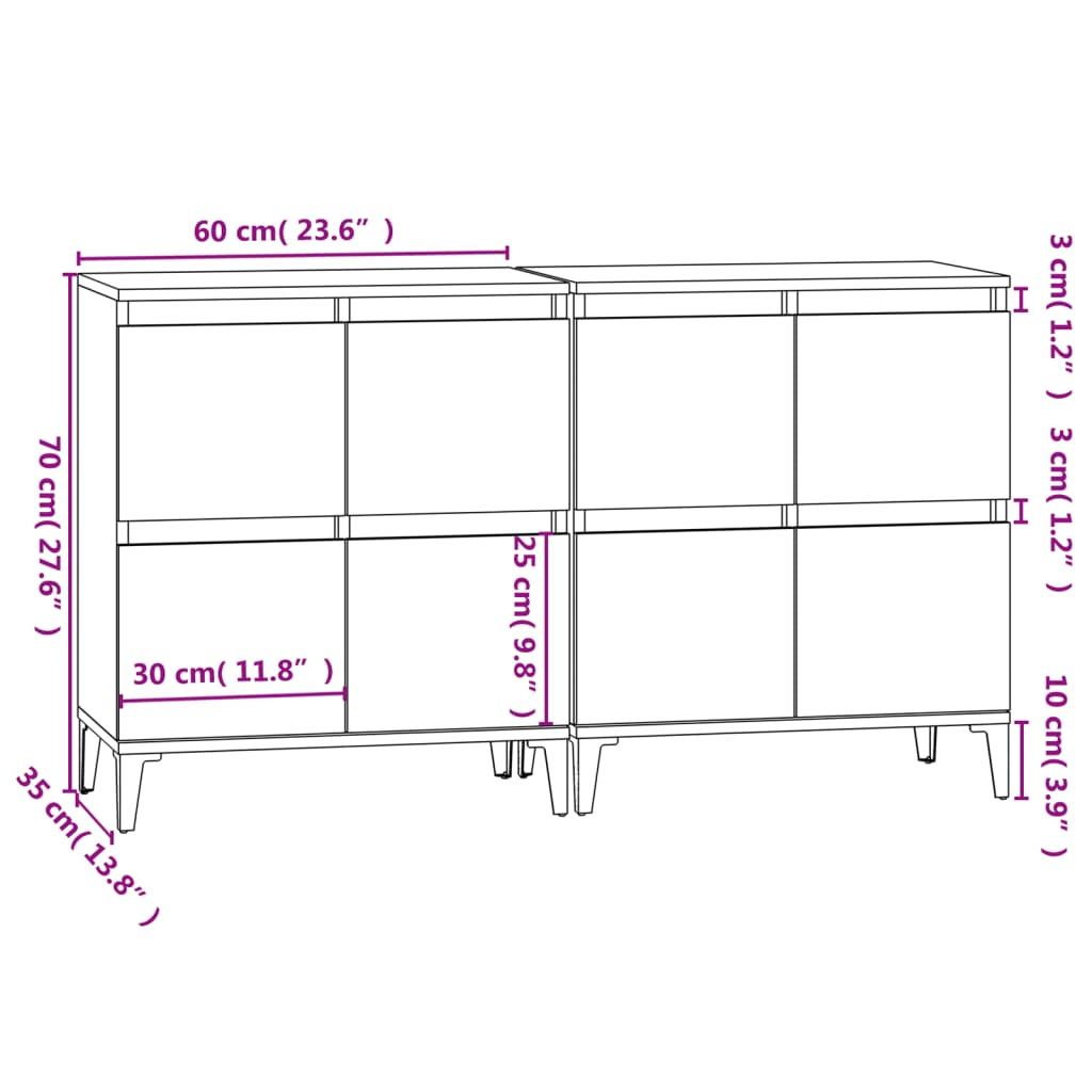 vidaXL Příborníky 2 ks černé 60 x 35 x 70 cm kompozitní dřevo