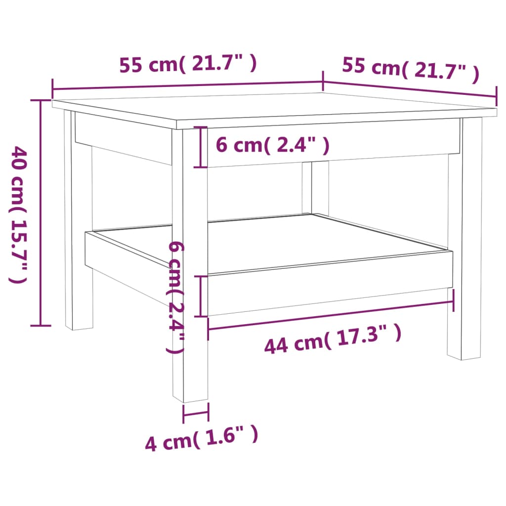 vidaXL Konferenční stolek 55 x 55 x 40 cm masivní borové dřevo