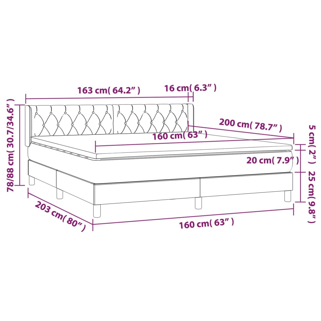 vidaXL Box spring postel s matrací světle šedá 160 x 200 cm textil