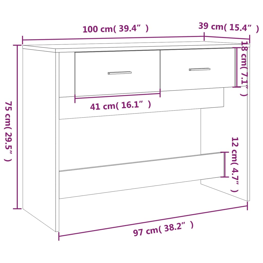 vidaXL Konzolový stolek dub sonoma 100 x 39 x 75 cm kompozitní dřevo