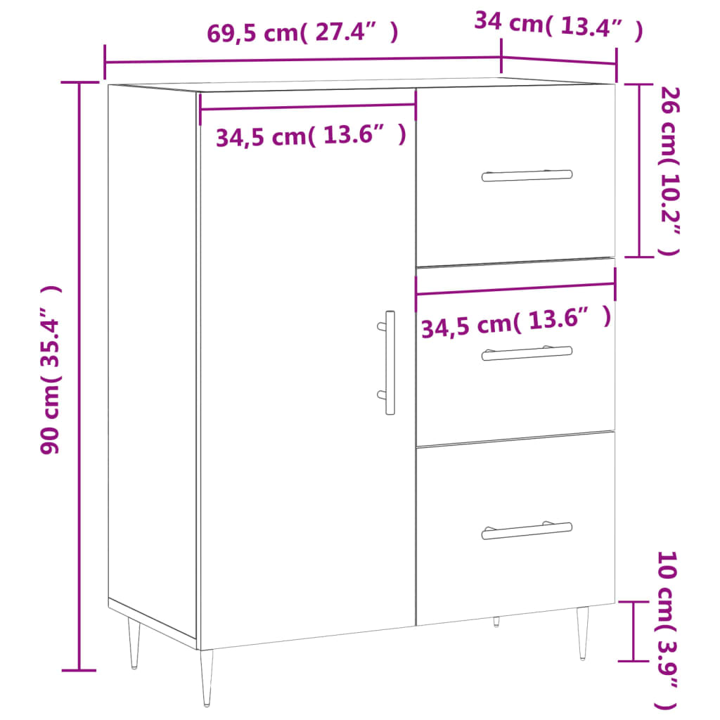 vidaXL Příborník hnědý dub 69,5 x 34 x 90 cm kompozitní dřevo