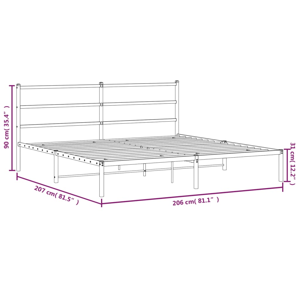 vidaXL Kovový rám postele s čelem černý 200 x 200 cm