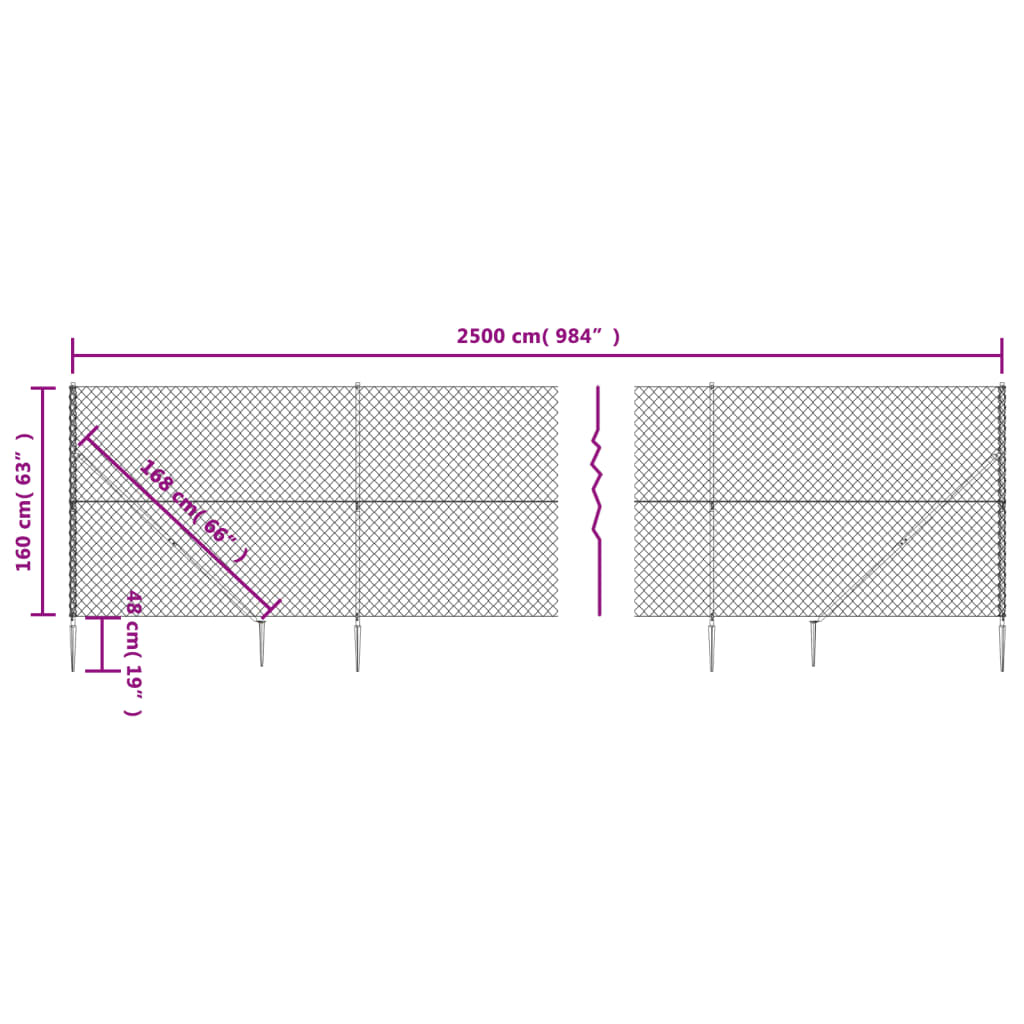 vidaXL Drátěné pletivo s kotevními hroty stříbrné 1,6 x 25 m