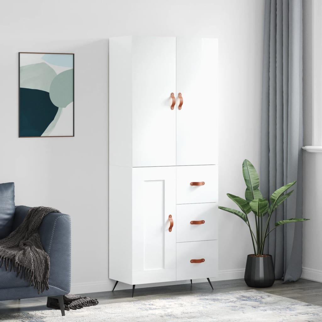 vidaXL Skříň highboard lesklá bílá 69,5 x 34 x 180 cm kompozitní dřevo