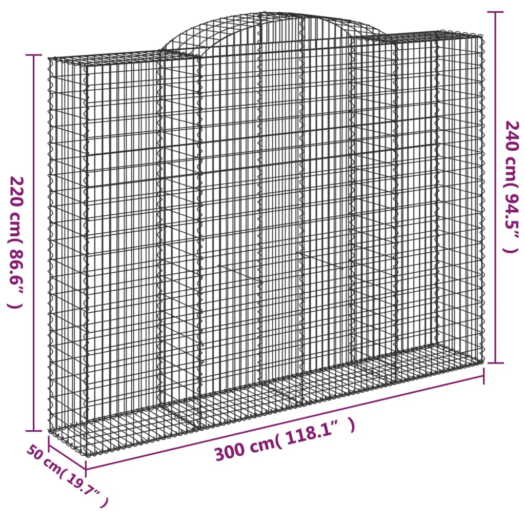 vidaXL Klenuté gabionové koše 4 ks 300x50x220/240cm pozinkované železo