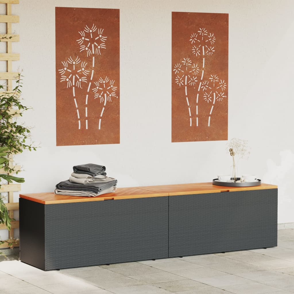 vidaXL Zahradní úložný box černý 220x50x54 cm polyratan akáciové dřevo