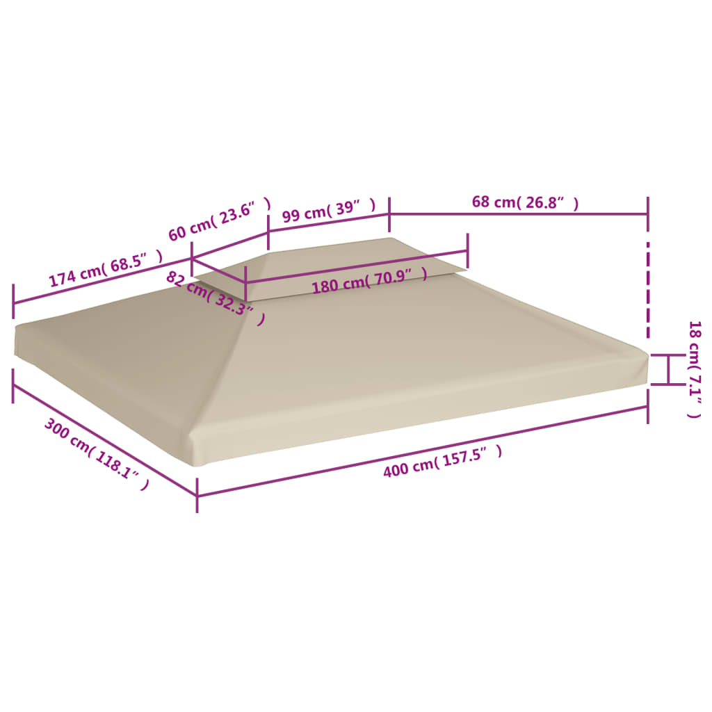 vidaXL Náhradní střecha na altán 310g/m² béžová 3 x 4 m