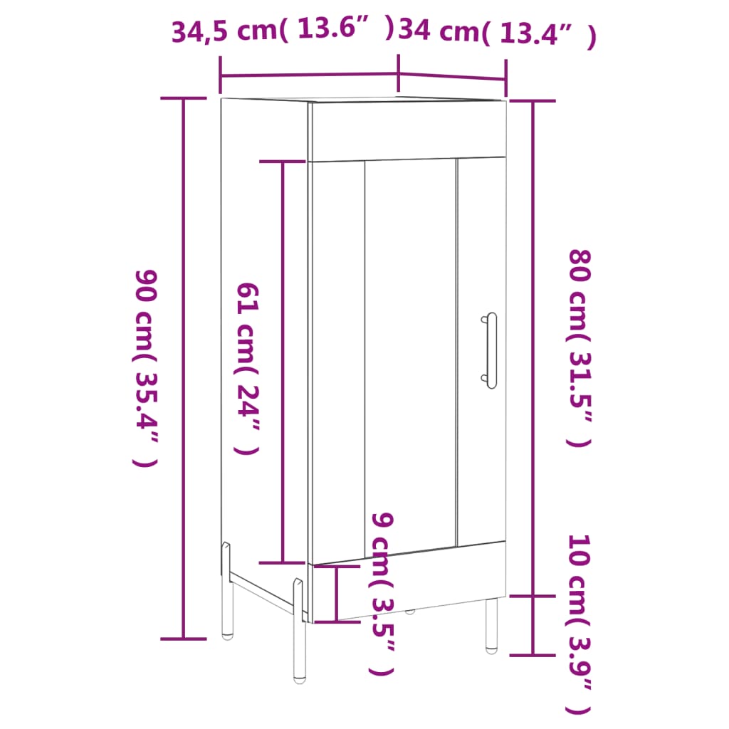 vidaXL Příborník bílý 34,5 x 34 x 90 cm kompozitní dřevo