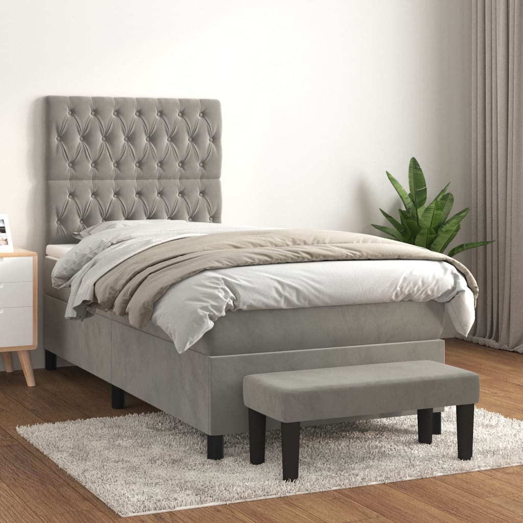 vidaXL Box spring postel s matrací světle šedá 90x200 cm samet