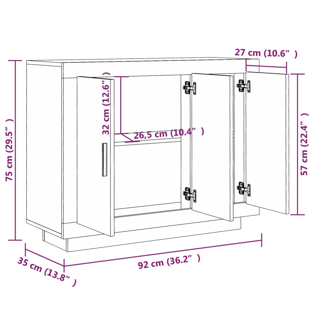 vidaXL Příborník hnědý dub 92 x 35 x 75 cm kompozitní dřevo