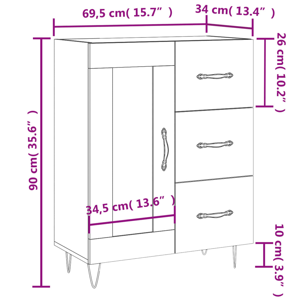 vidaXL Příborník betonově šedý 69,5 x 34 x 90 cm kompozitní dřevo