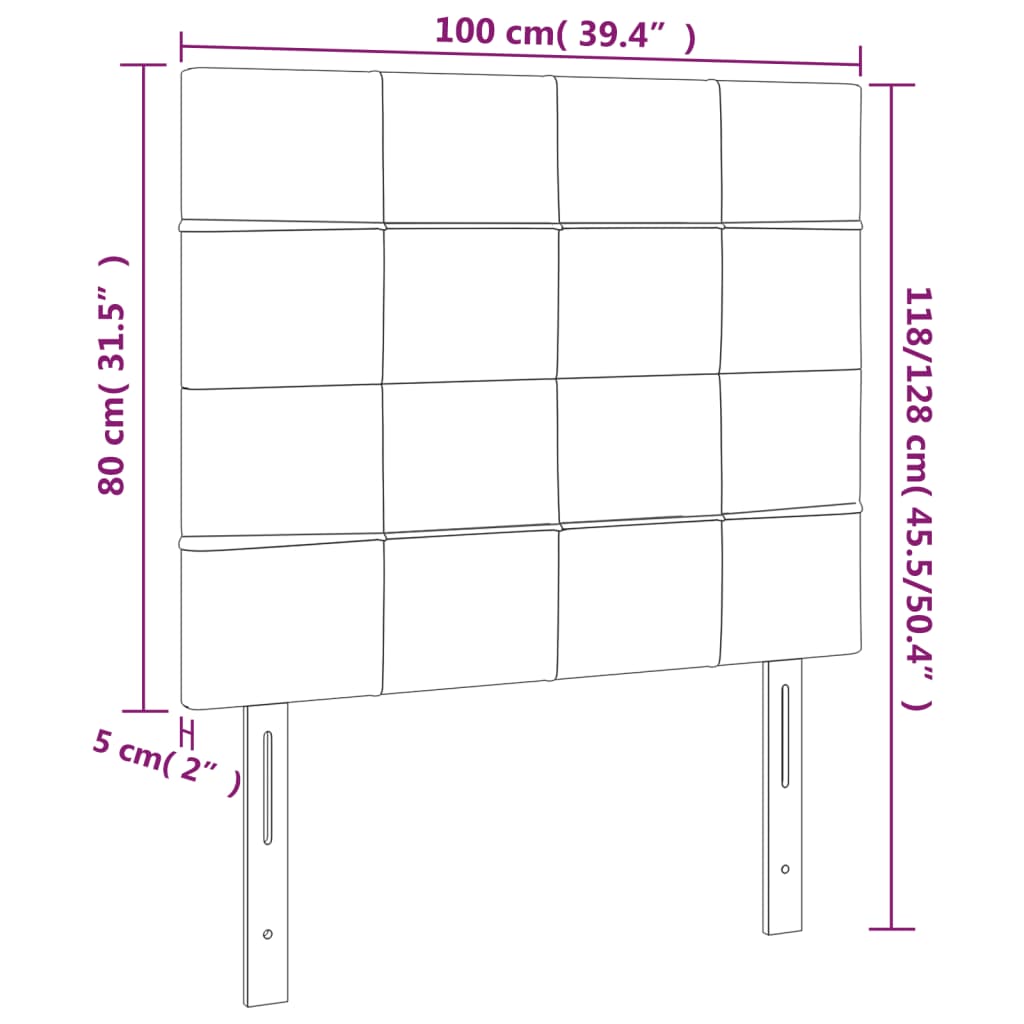 vidaXL Čelo postele 2 ks černé 100x5x78/88 cm textil