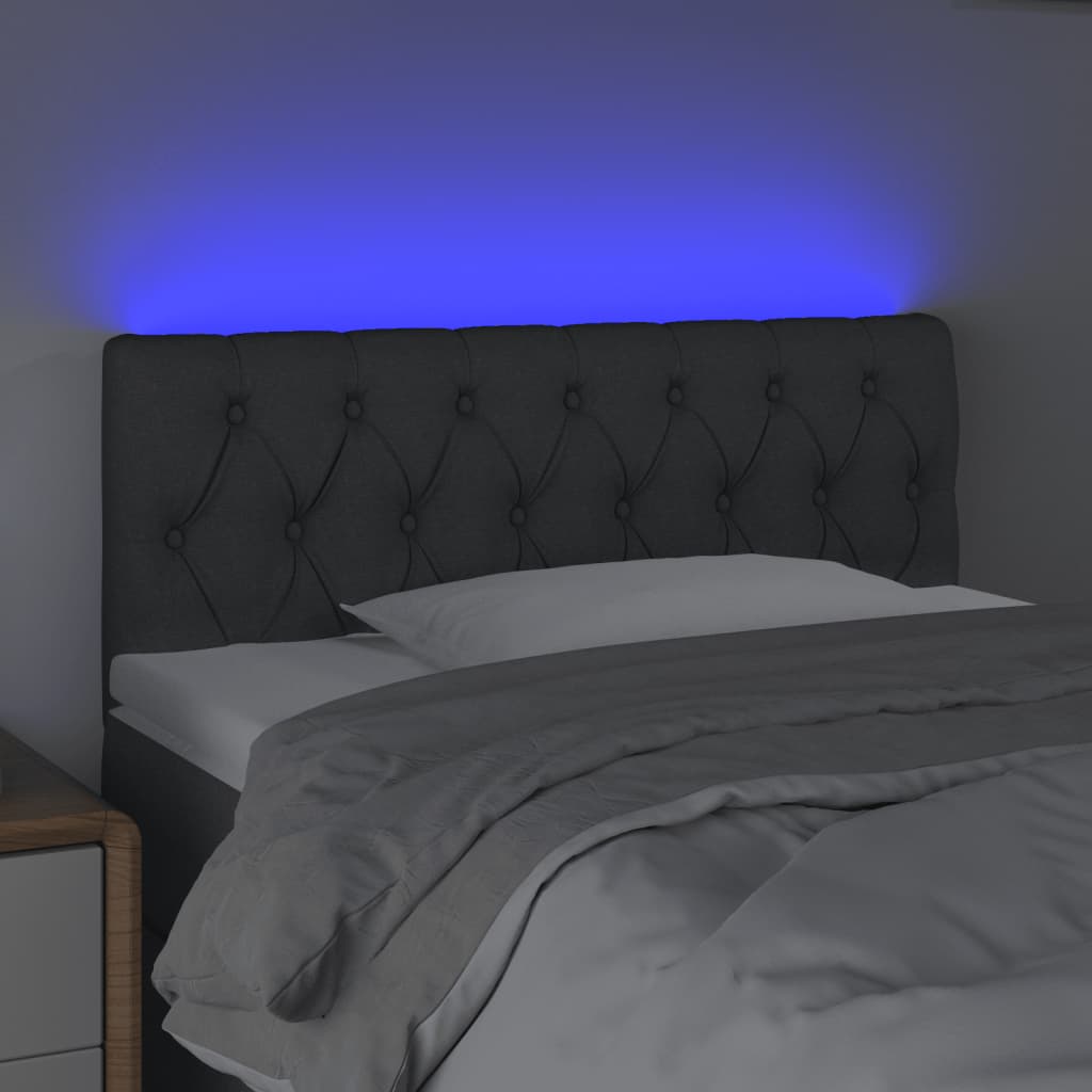 vidaXL Čelo postele s LED tmavě šedé 90 x 7 x 78/88 cm textil