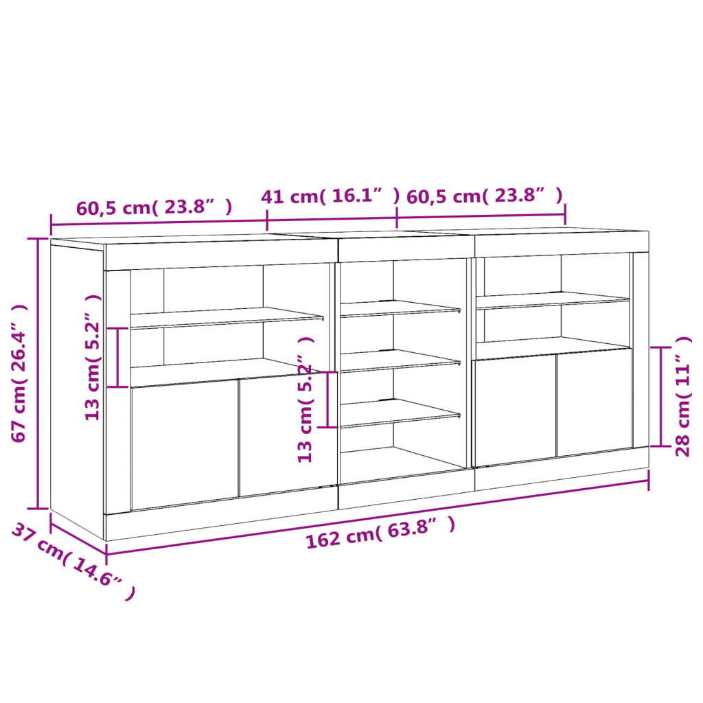 vidaXL Příborník s LED osvětlením hnědý dub 162 x 37 x 67 cm