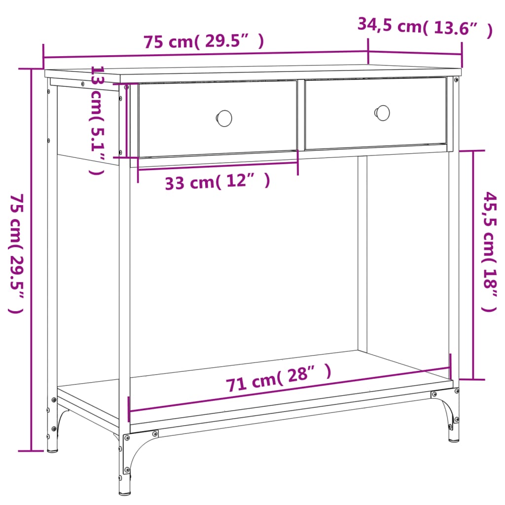 vidaXL Konzolový stolek černý 75 x 34,5 x 75 cm kompozitní dřevo