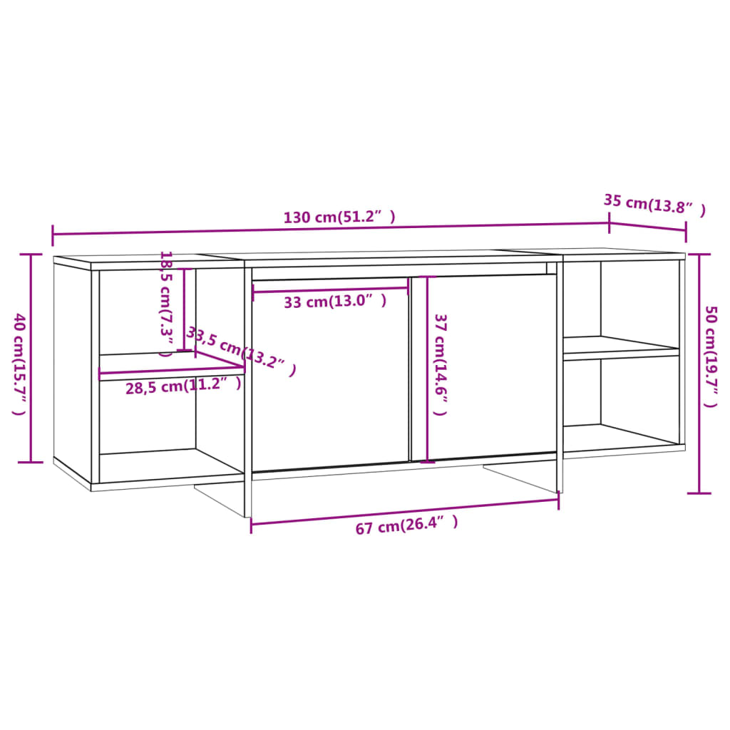 vidaXL TV stolek černý 130 x 35 x 50 cm dřevotříska