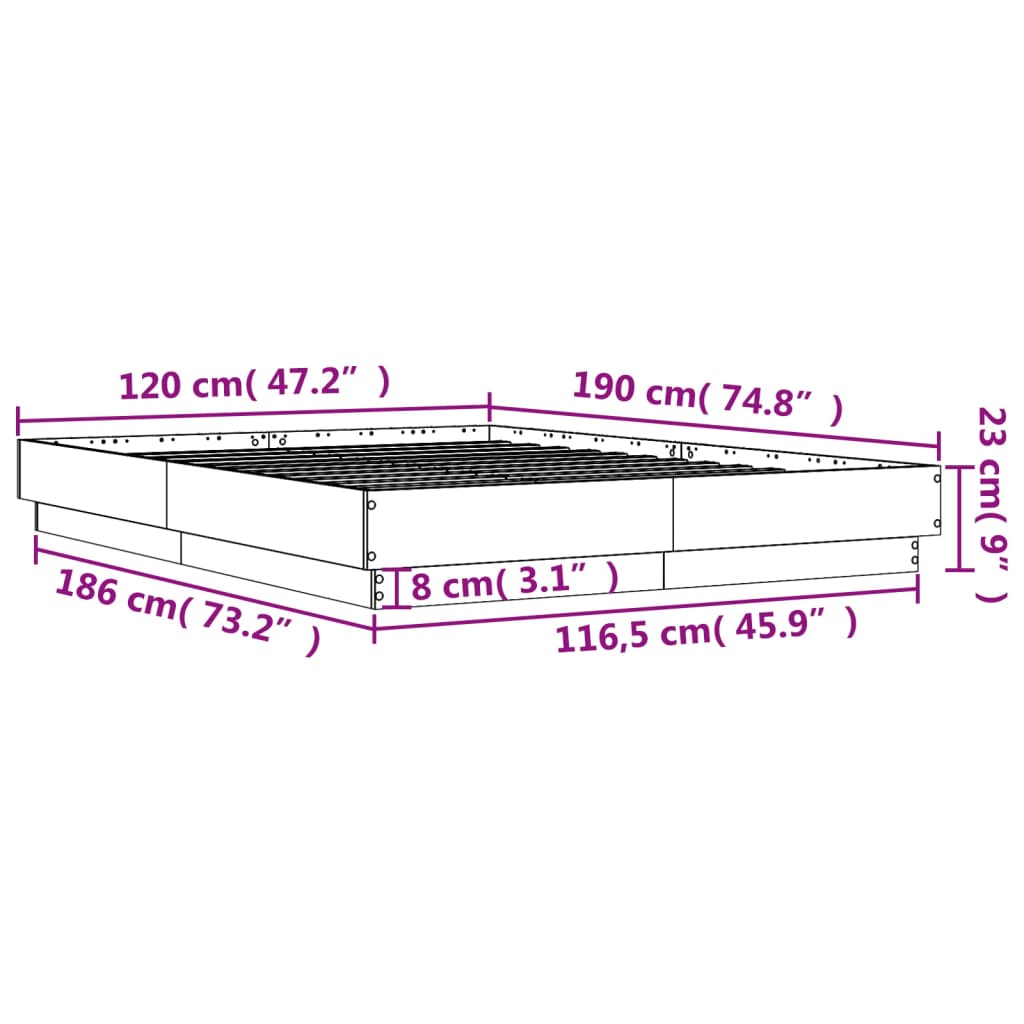 vidaXL Rám postele s LED osvětlením šedý sonoma 120 x 190 cm