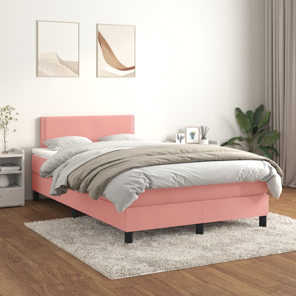 vidaXL Box spring postel s matrací růžová 120x190 cm samet