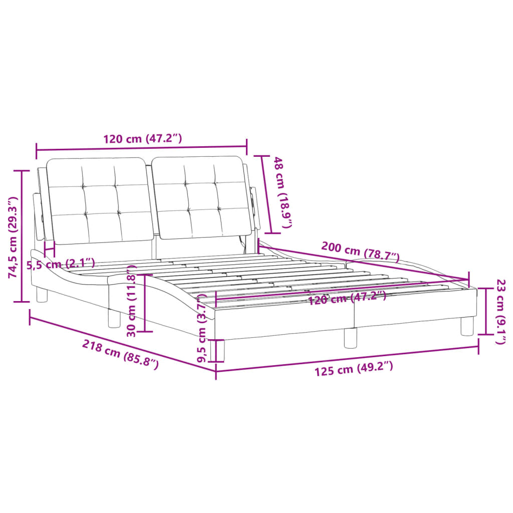 vidaXL Rám postele s čelem černý a bílý 120 x 200 cm umělá kůže