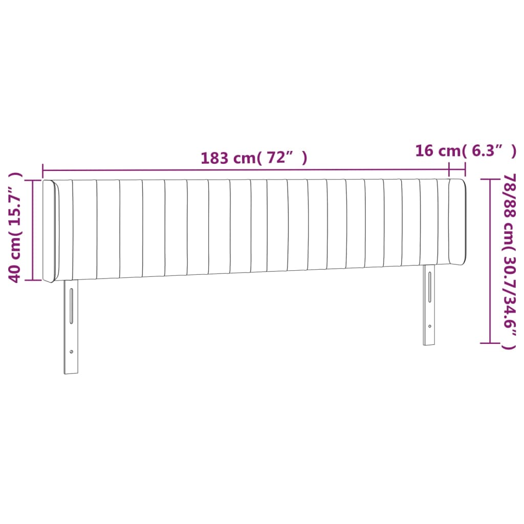 vidaXL Čelo postele typu ušák černé 183x16x78/88 cm samet