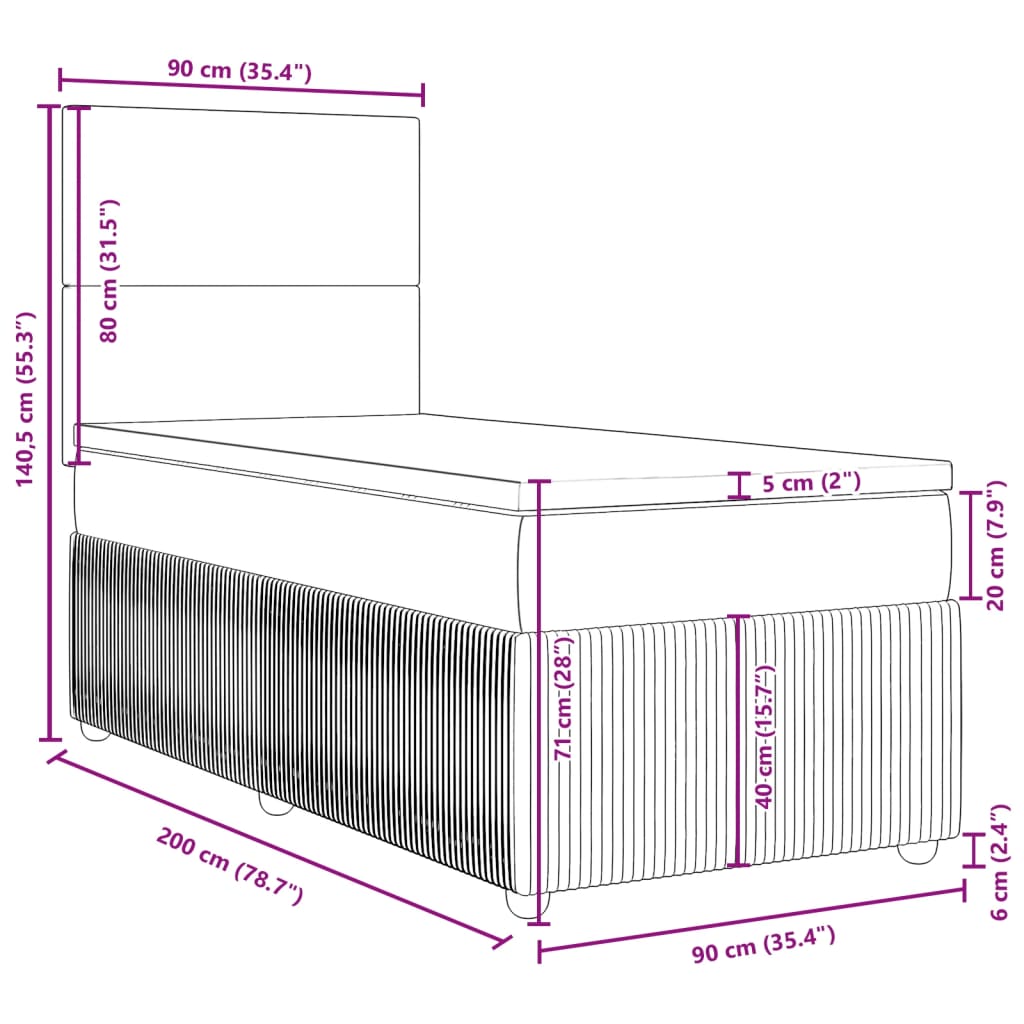 vidaXL Box spring postel s matrací světle šedá 90x200 cm samet