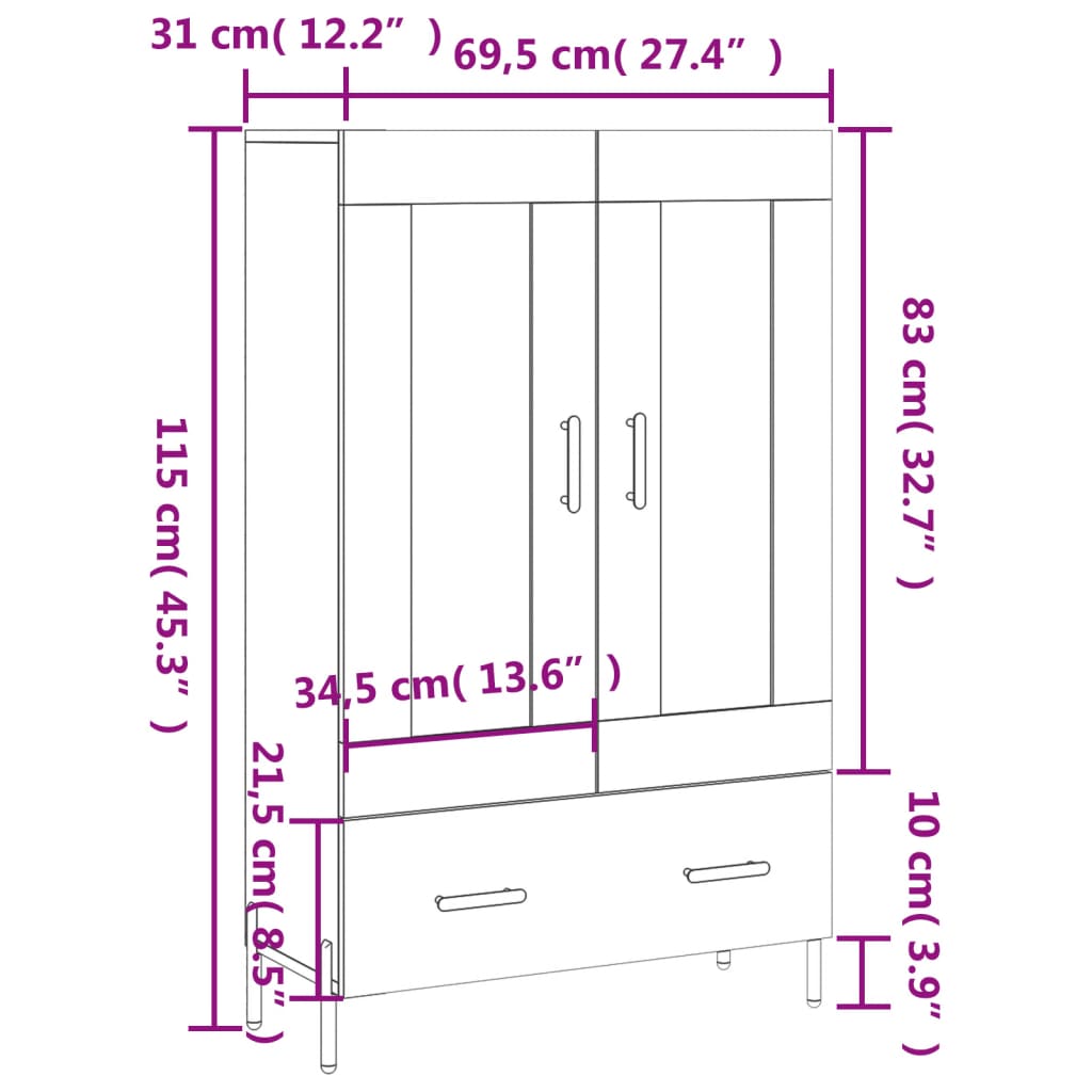 vidaXL Skříň highboard lesklá bílá 69,5 x 31 x 115 cm kompozitní dřevo