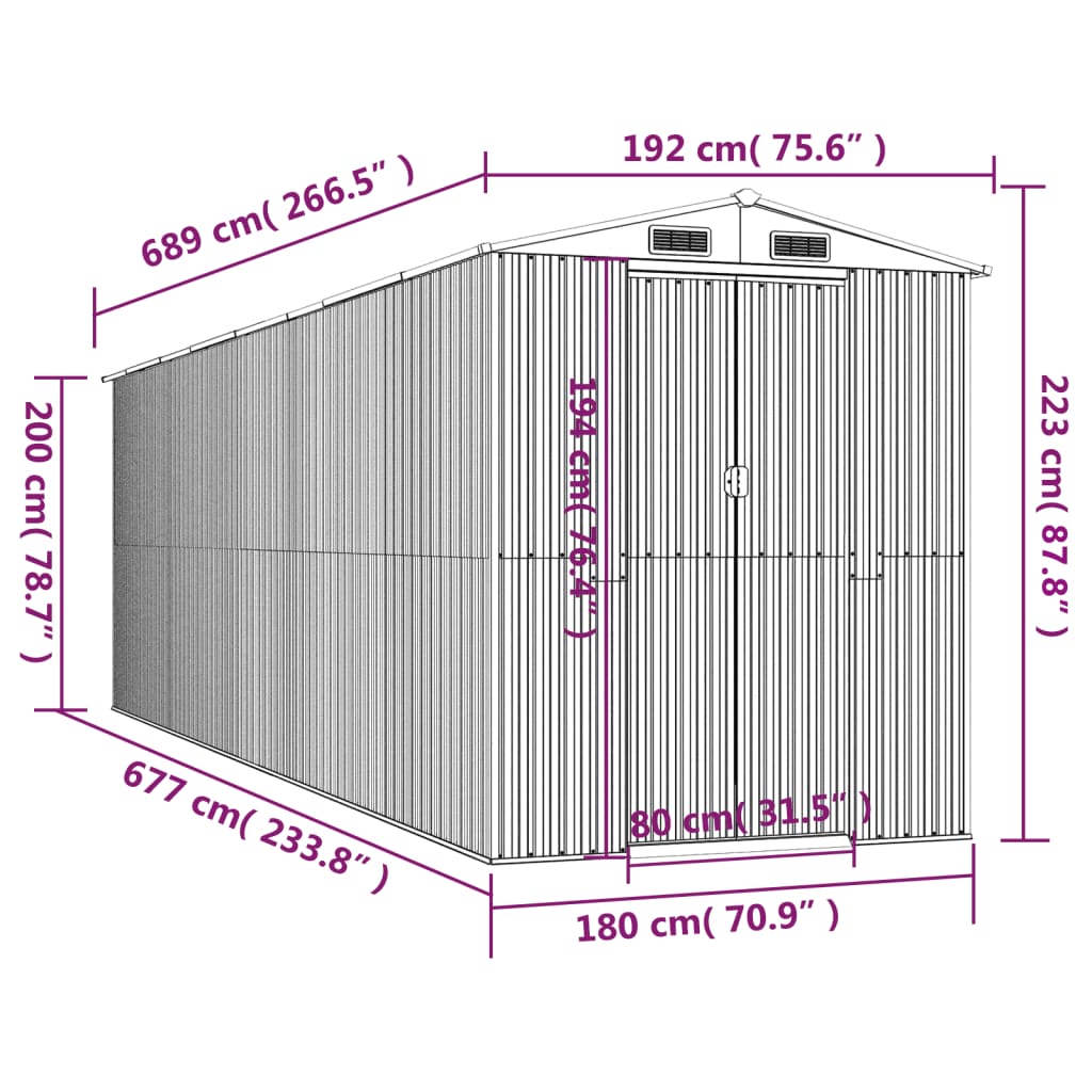 vidaXL Zahradní kůlna tmavě hnědá 192 x 689 x 223 cm pozinkovaná ocel