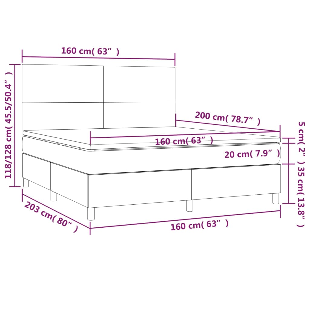 vidaXL Box spring postel s matrací a LED bílá 160x200 cm umělá kůže