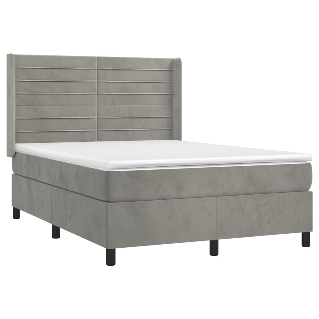 vidaXL Box spring postel s matrací světle šedá 140x190 cm samet