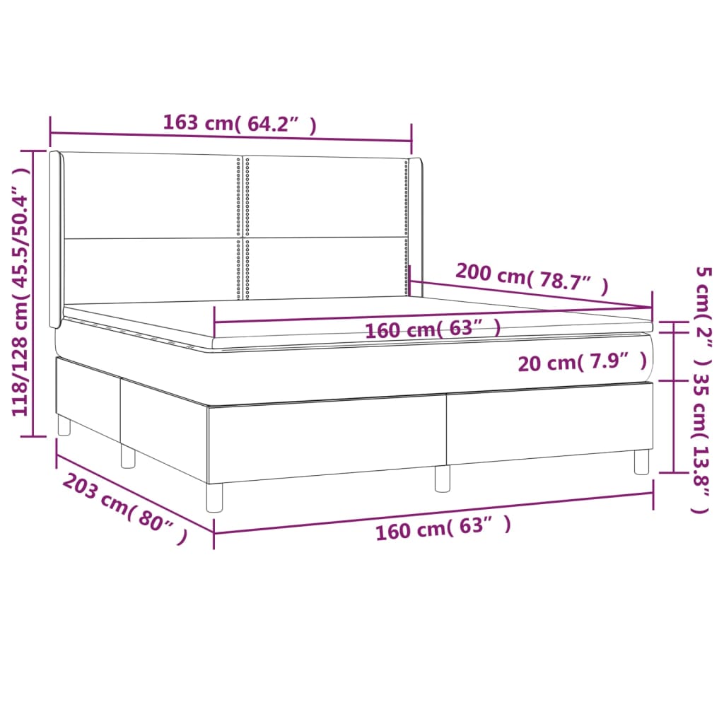 vidaXL Box spring postel s matrací a LED šedá 160x200 cm umělá kůže